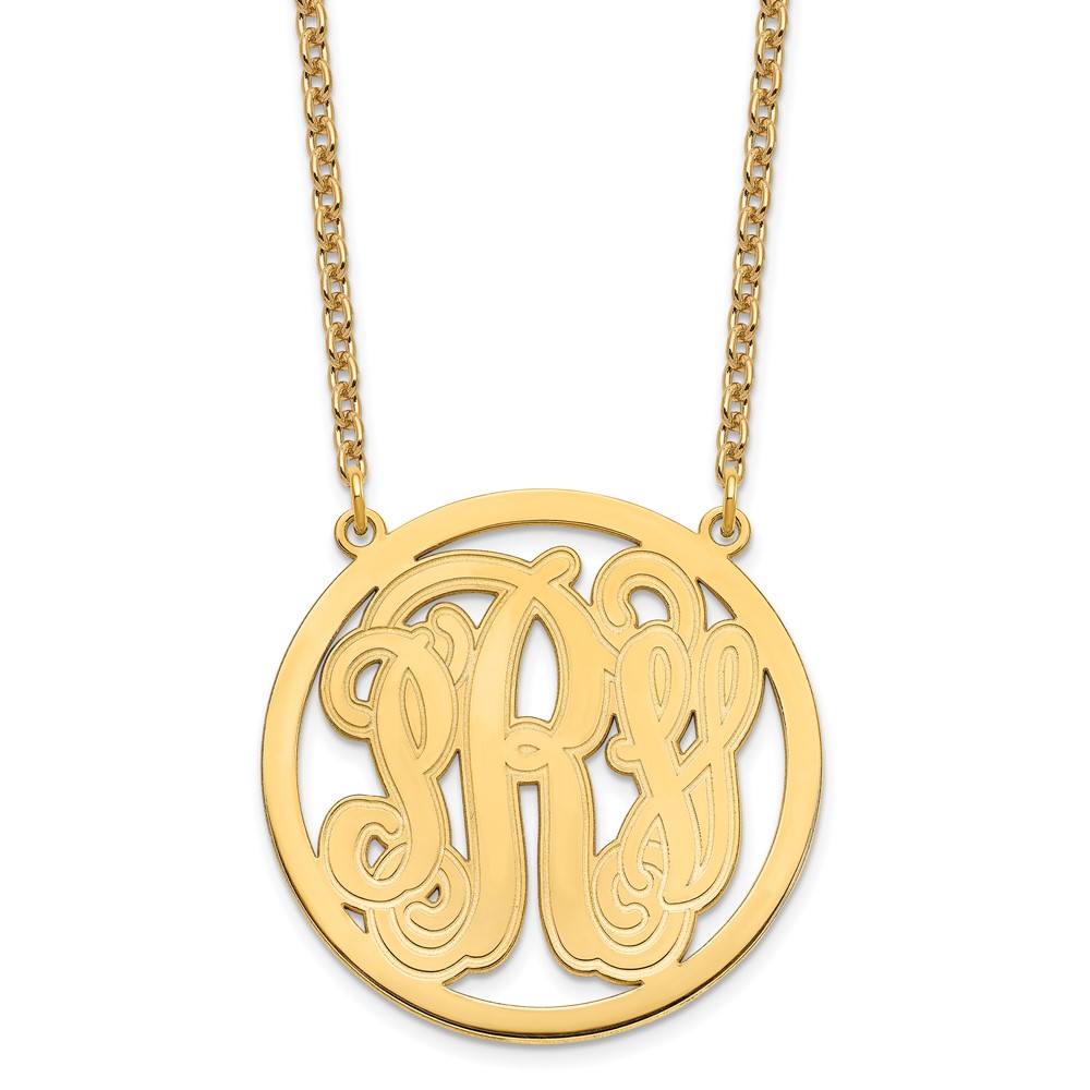 Sterling Silver/Gold-plated Large Etched Monogram Circle Necklace