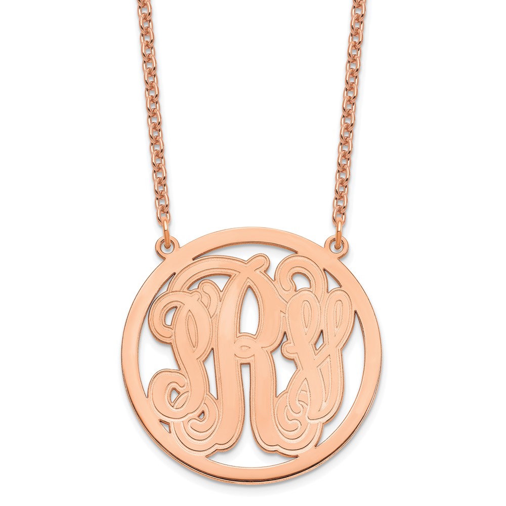 Sterling Silver/Rose-plated Large Etched Monogram Circle Necklace
