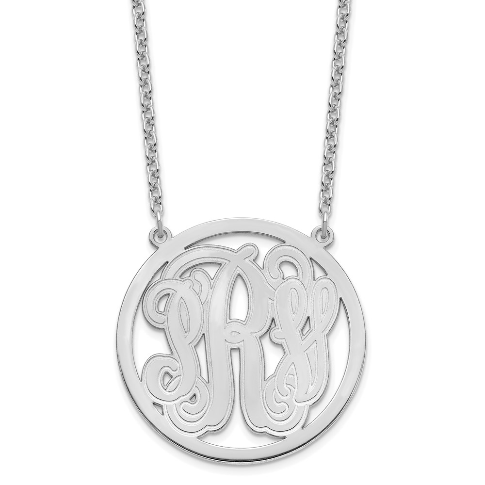 Sterling silver/Rhodium-plated Large Etched Monogram Circle Necklace