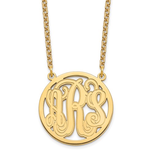 Sterling Silver Gold-plated Etched Round Monogram Necklace