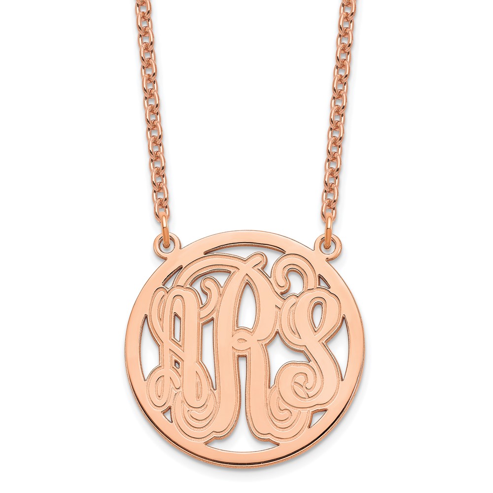 Sterling Silver/Rose-plated Small Etched Monogram Circle Necklace
