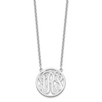 Sterling Silver Rhodium-plated Etched Round Monogram Necklace view 2