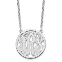 Sterling Silver Rhodium-plated Etched Round Monogram Necklace view 1