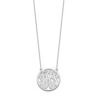 14K White Gold Etched Round Monogram Necklace view 2