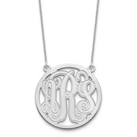 10K White Gold Etched Round Monogram Necklace view 1
