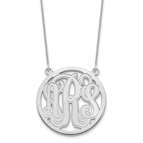 10k White Gold Etched Round Monogram Necklace