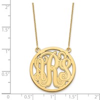 14K Yellow Gold Etched Round Monogram Necklace view 3