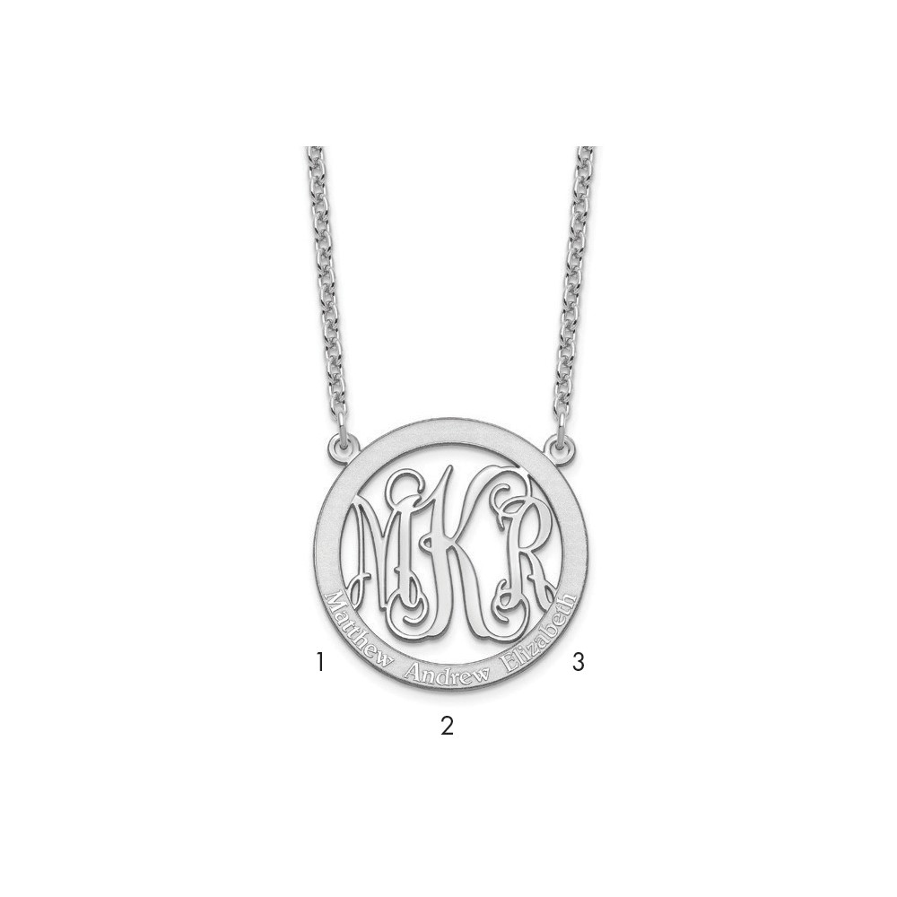 Sterling Silver Rhodium-plated Small Family Monogram Necklace
