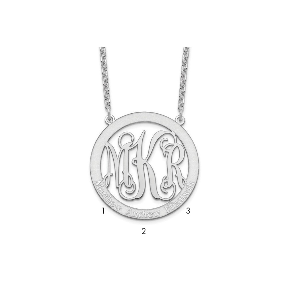 Sterling Silver Rhodium-plated Large Family Monogram Necklace