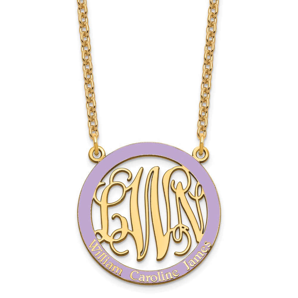 Sterling Silver/Gold-plated Small Epoxied Family Monogram Necklace