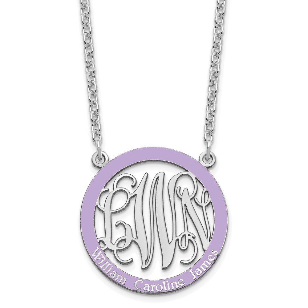 Sterling Silver/Rhodium-plated Small Epoxied Family Monogram Necklace