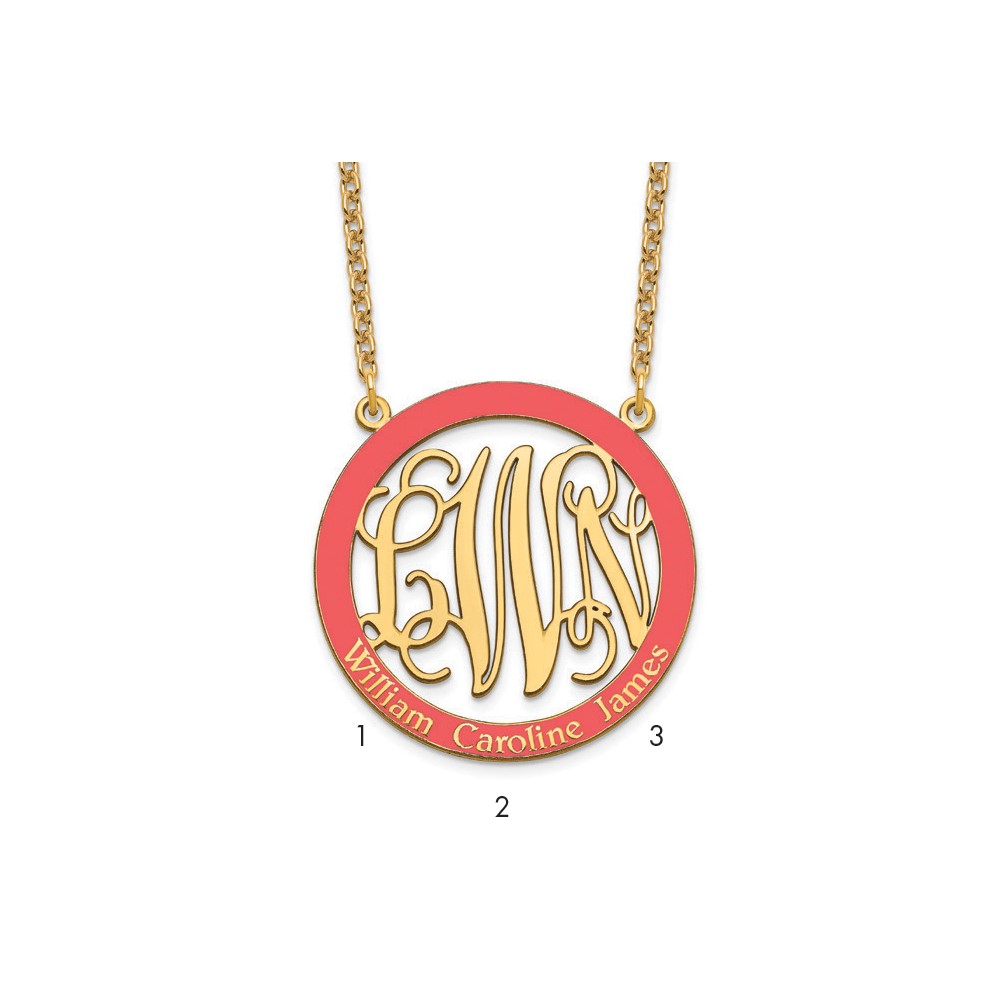 SSilver Gold-plated Large Family Monogram Necklace with Epoxy
