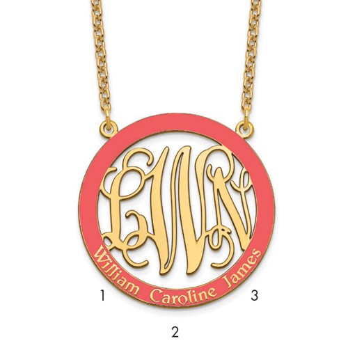 SSilver Gold-plated Large Family Monogram Necklace with Epoxy