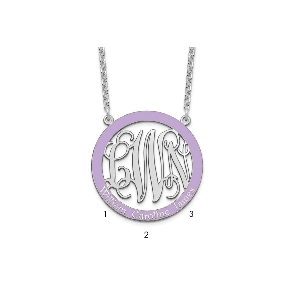 SSilver Rhodium-plated Large Family Monogram Necklace with Epoxy