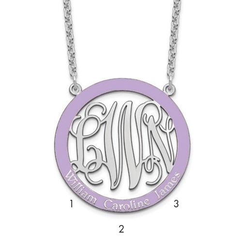 SSilver Rhodium-plated Large Family Monogram Necklace with Epoxy