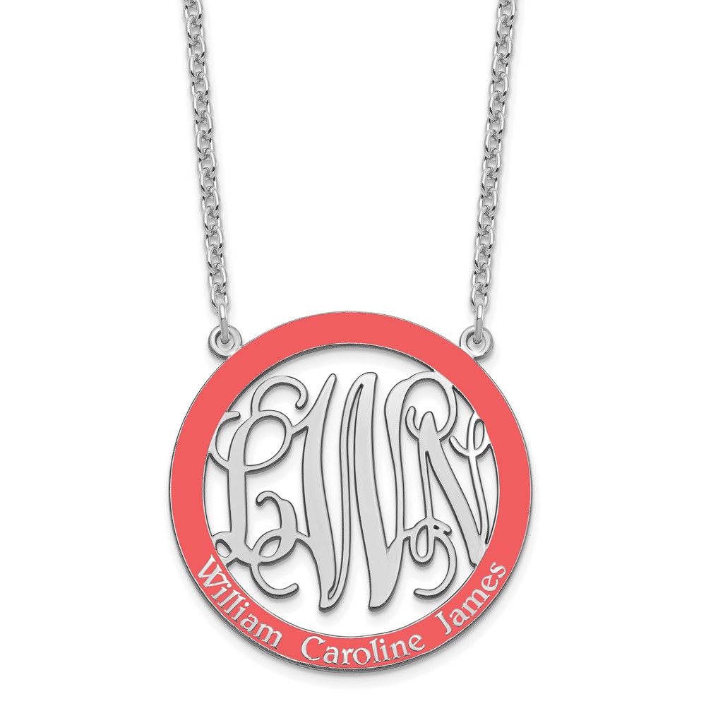 Sterling Silver/Rhodium-plated Large Epoxied Family Monogram Necklace