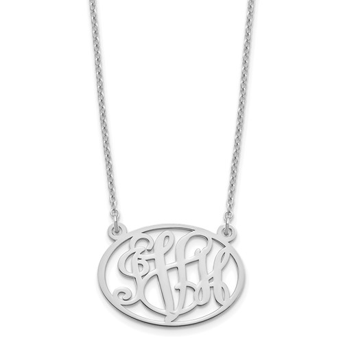 Sterling Silver Rhodium-plated Oval Monogram Necklace