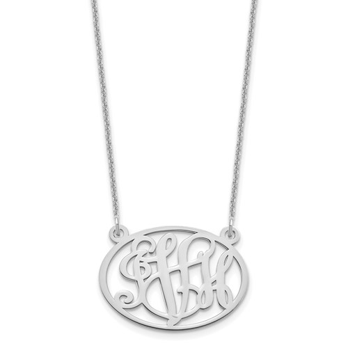 14K White Gold Oval Monogram Necklace