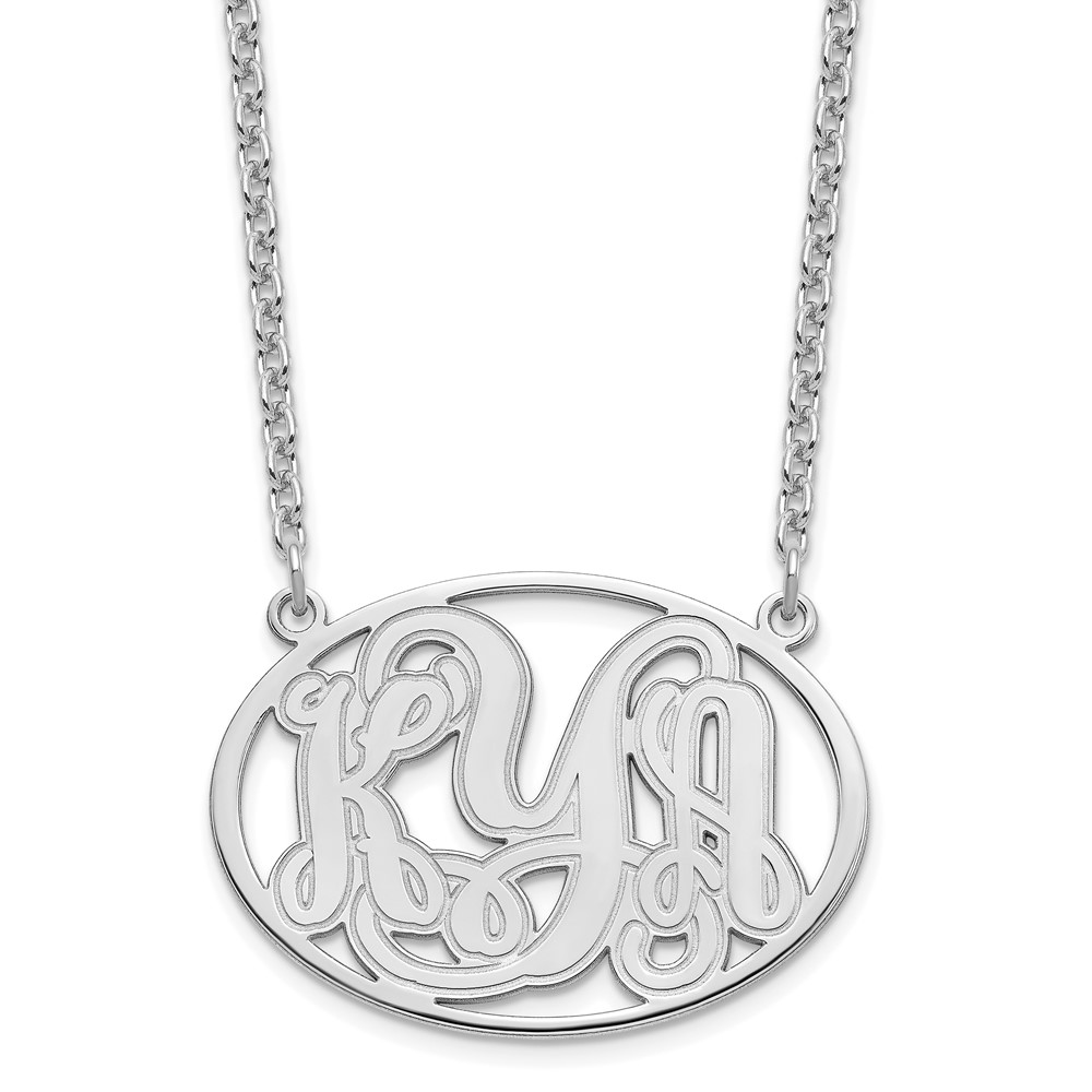 Sterling silver/Rhodium-plated Etched Oval Monogram Necklace