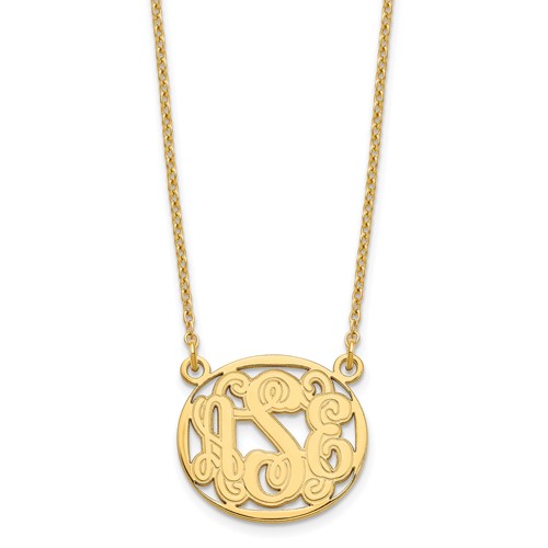 Sterling Silver Gold-plated Etched Oval Monogram Necklace