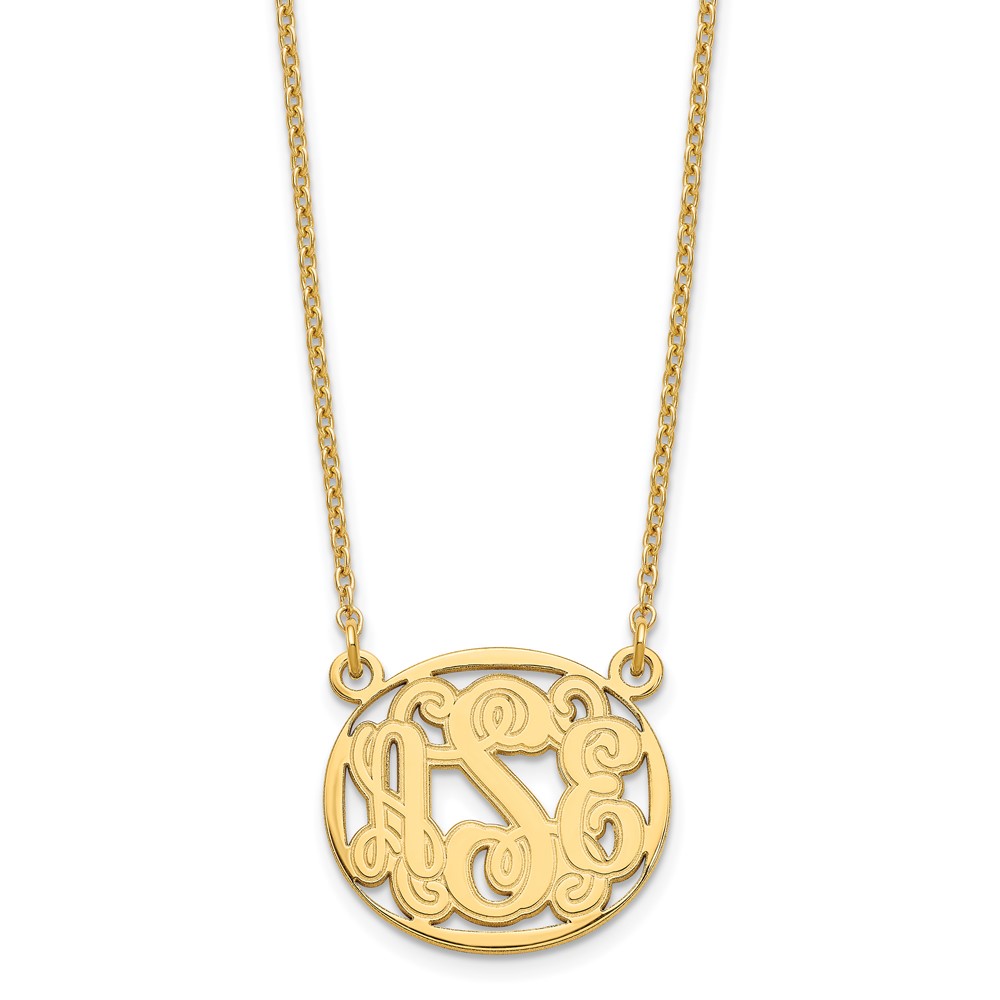 Sterling Silver/Gold-plated Etched Outline Oval Monogram Necklace