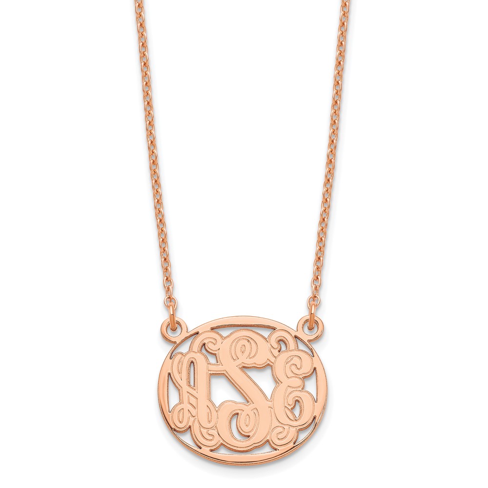 Sterling Silver/Rose-plated Etched Outline Oval Monogram Necklace