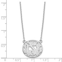 Sterling Silver Rhodium-plated Etched Oval Monogram Necklace view 3