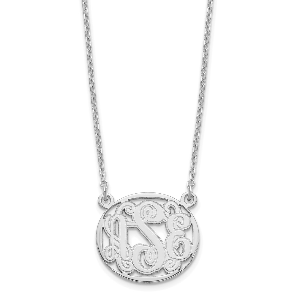 Sterling Silver/Rhodium-plated Etched Outline Oval Monogram Necklace