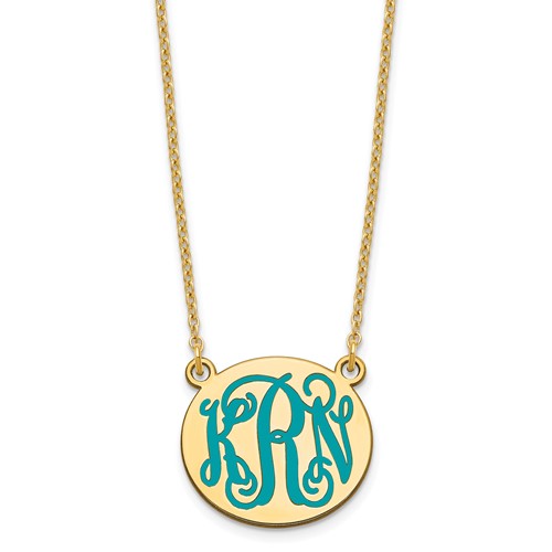 Sterling Silver Gold-plated Small Round Epoxy Monogram Necklace