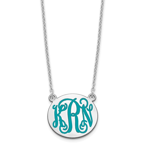 Sterling Silver Rh-plated Small Round Epoxy Monogram Necklace