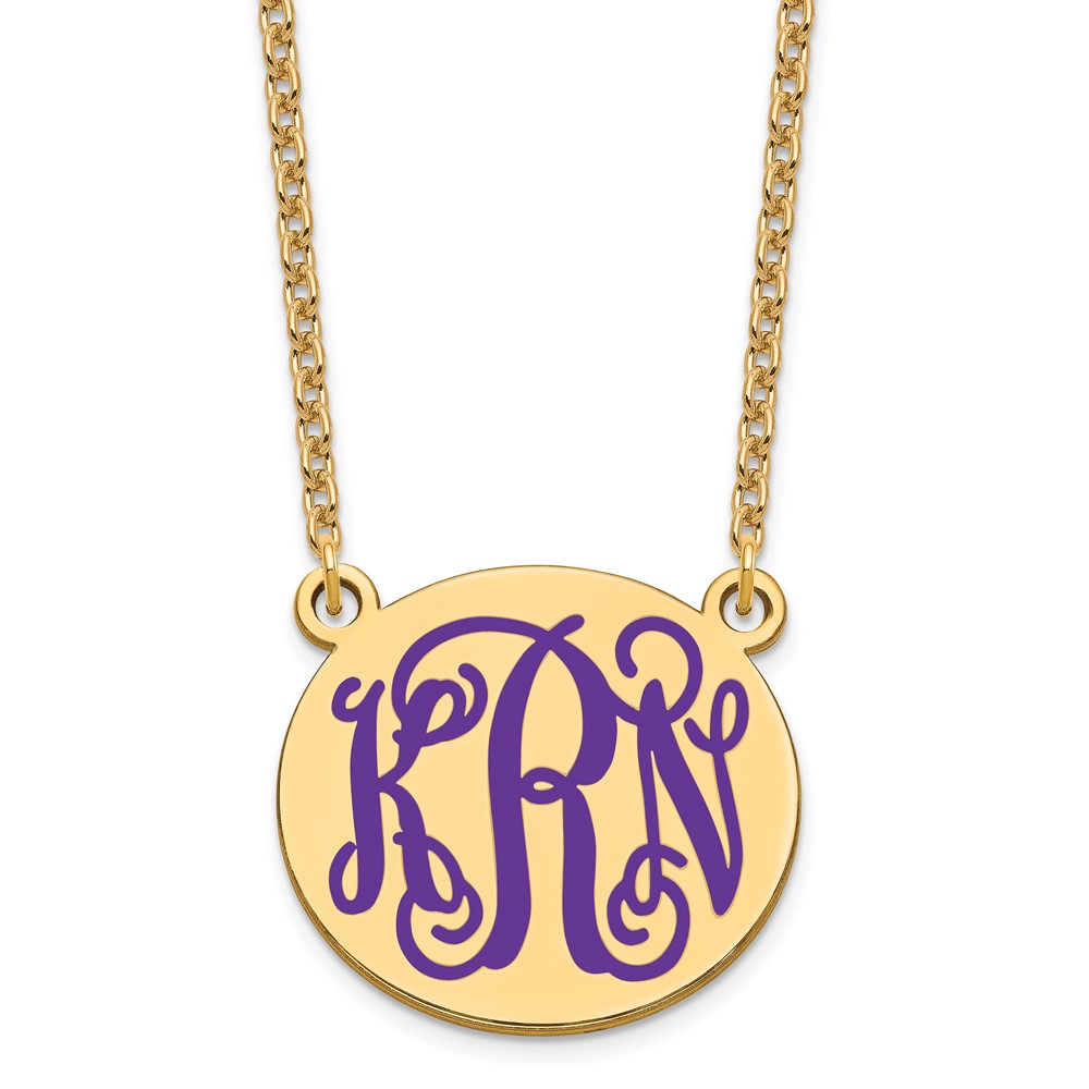 SS/Gold-plated Medium Polished Epoxied Letter Circle Monogram Necklace