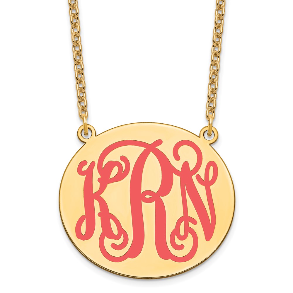SS/Gold-plated Large Polished Epoxied Letter Circle Monogram Necklace