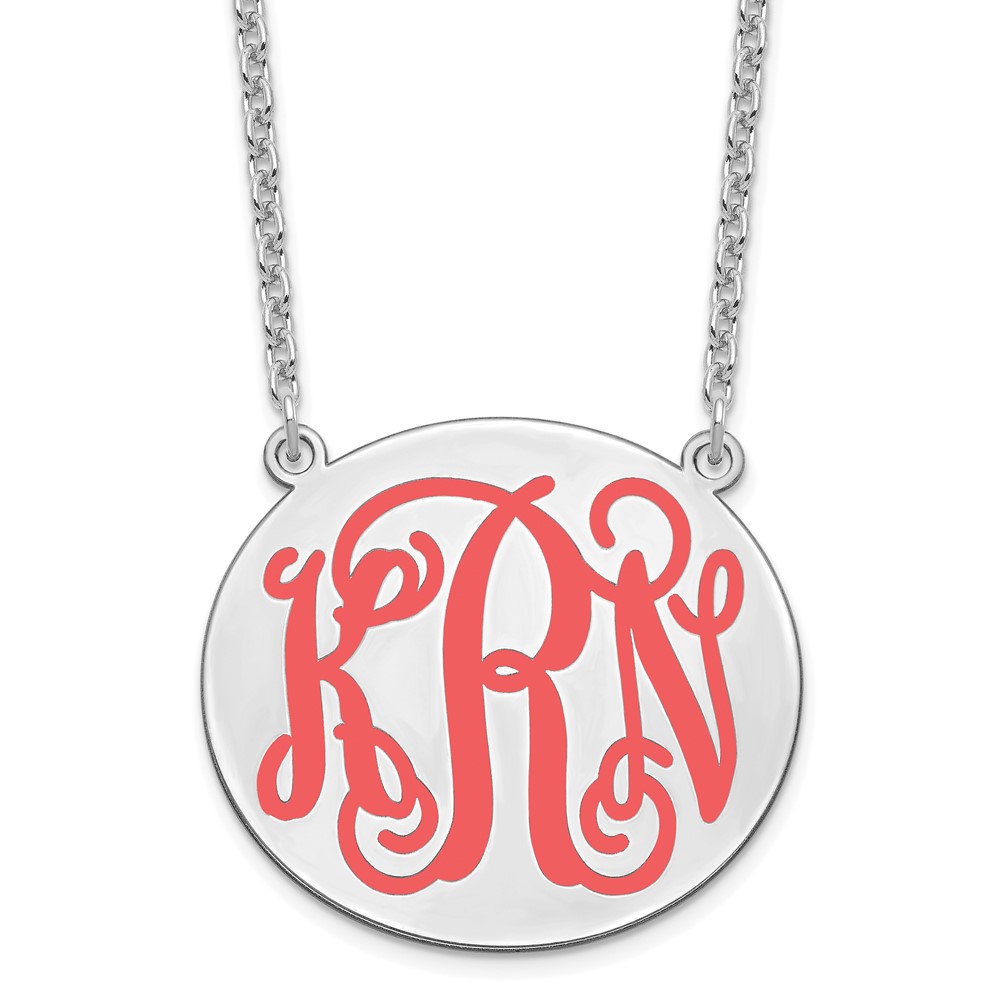 SS/Rhodium-pltd Large Polished Epoxied Letter Circle Monogram Necklace