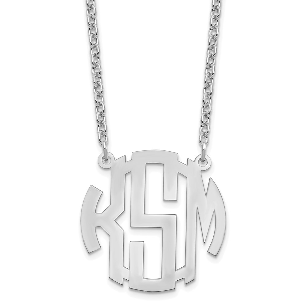 SS/Rhodium-plated Small Block Letter Circle Monogram Necklace