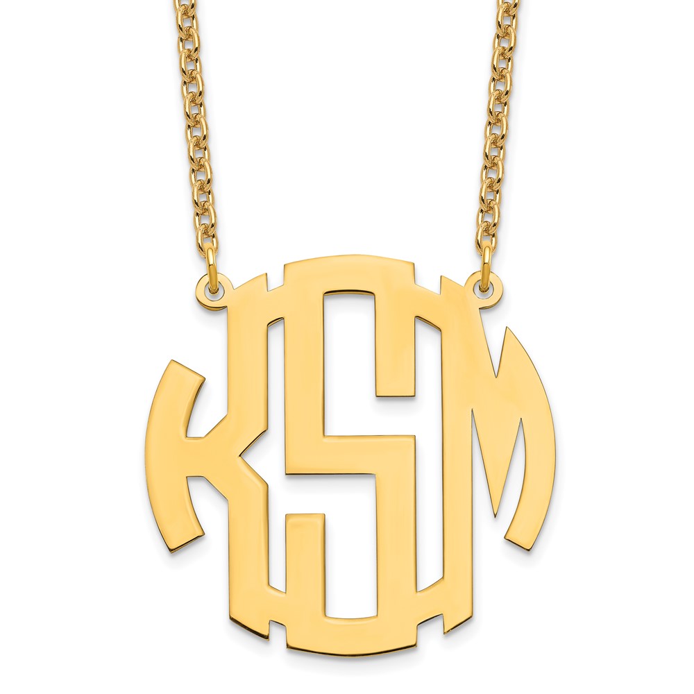 SS/Gold-plated Medium Block Letter Circle Monogram Necklace