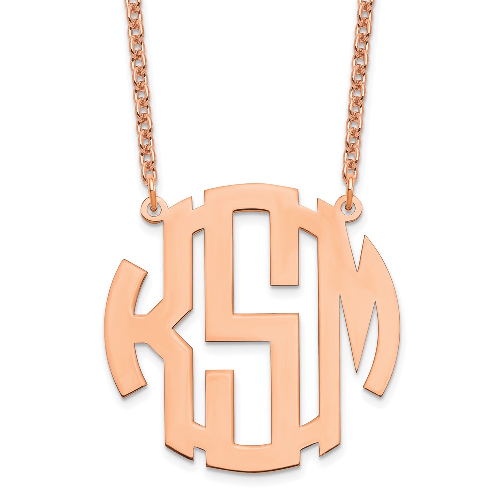 SS/Rose-plated Medium Block Letter Circle Monogram Necklace