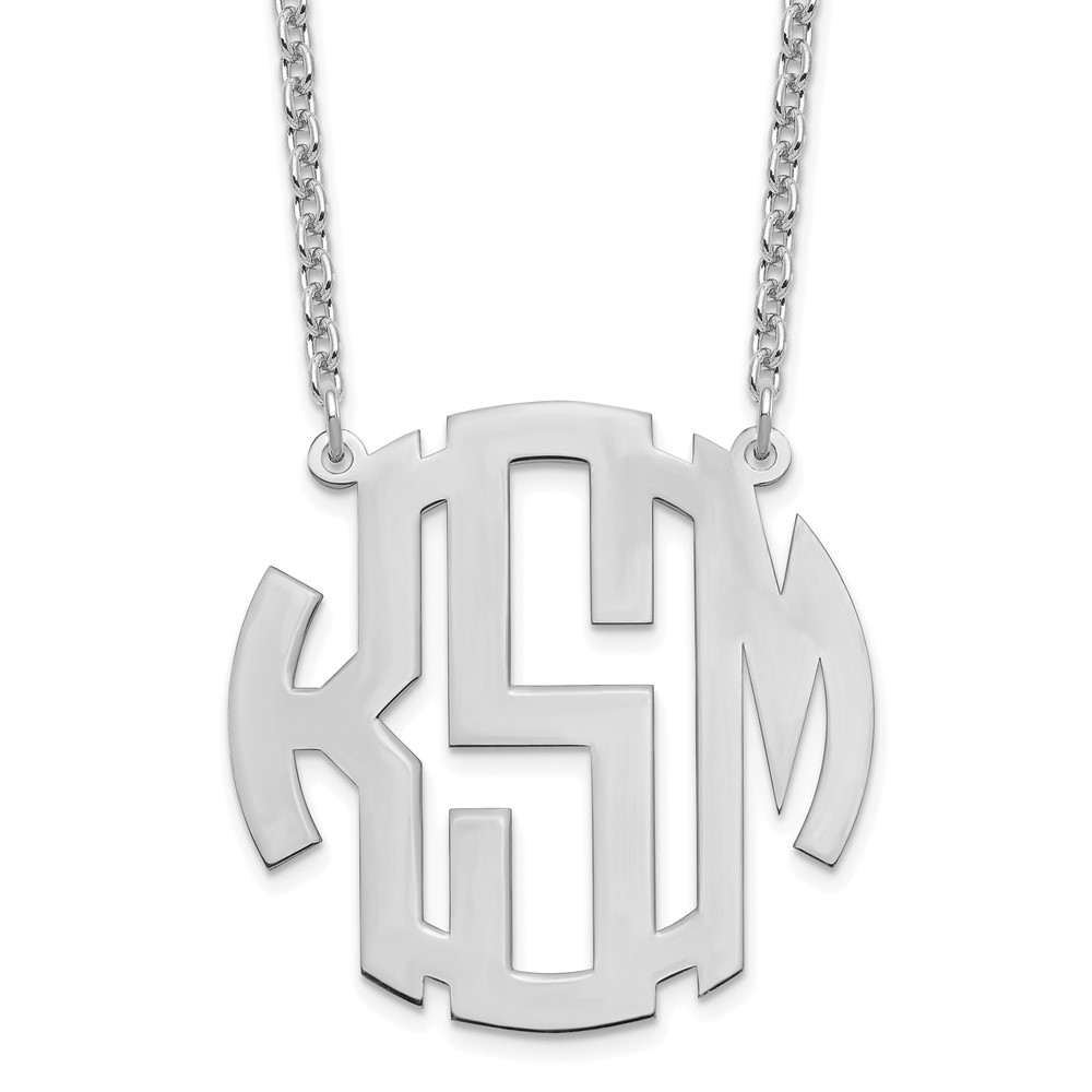 Sterling Silver/Rhod-pltd Medium Block Letter Circle Monogram Necklace