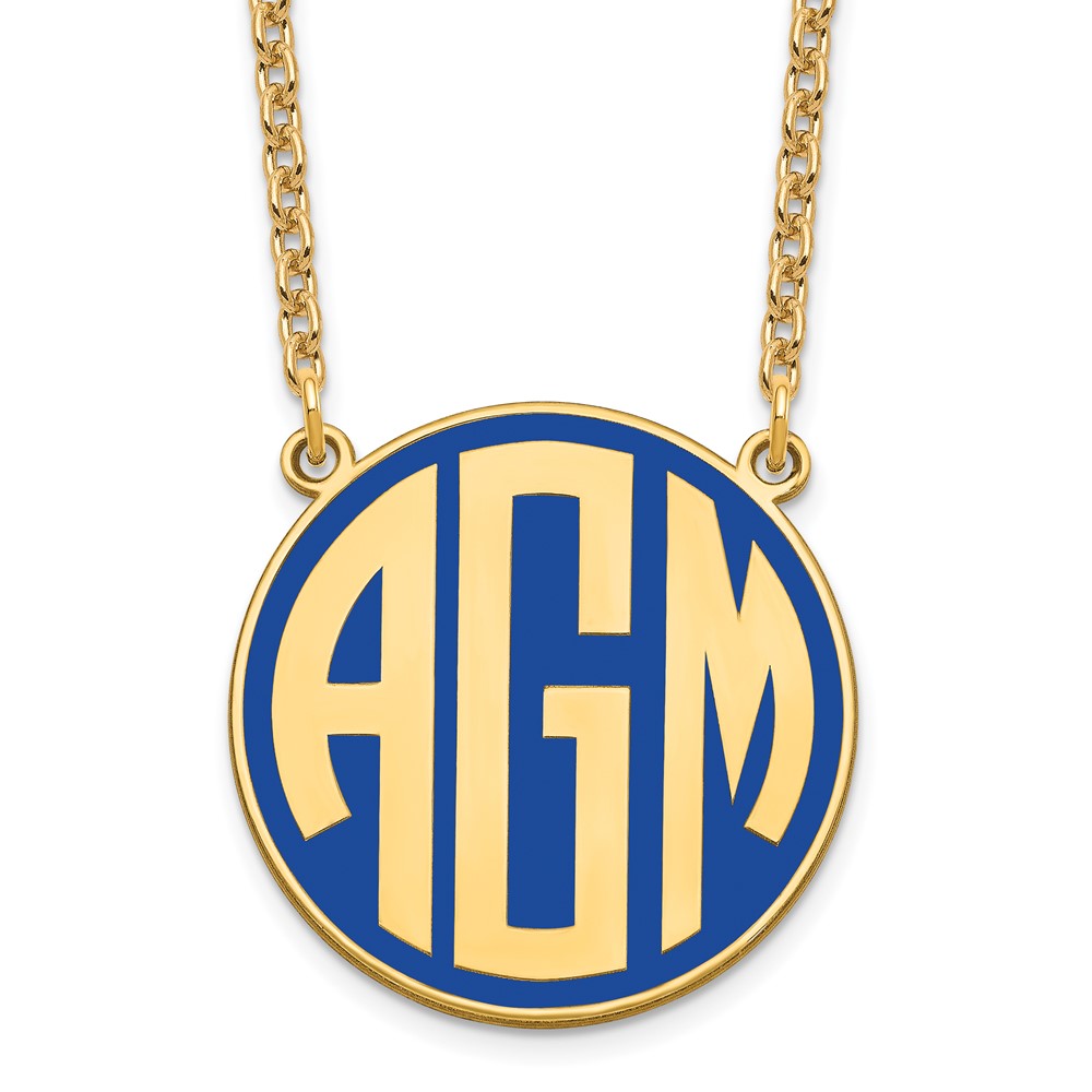Sterling Silver/Gold-plated Epoxy Block Letter Circle Monogram Necklace
