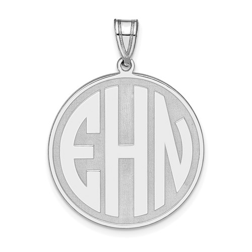 14K White Gold Round Block Letter Monogram Pendant