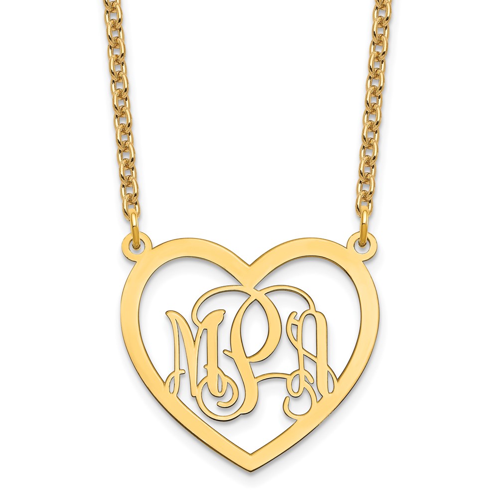 Sterling Silver/Gold-plated Polished Heart Monogram Necklace