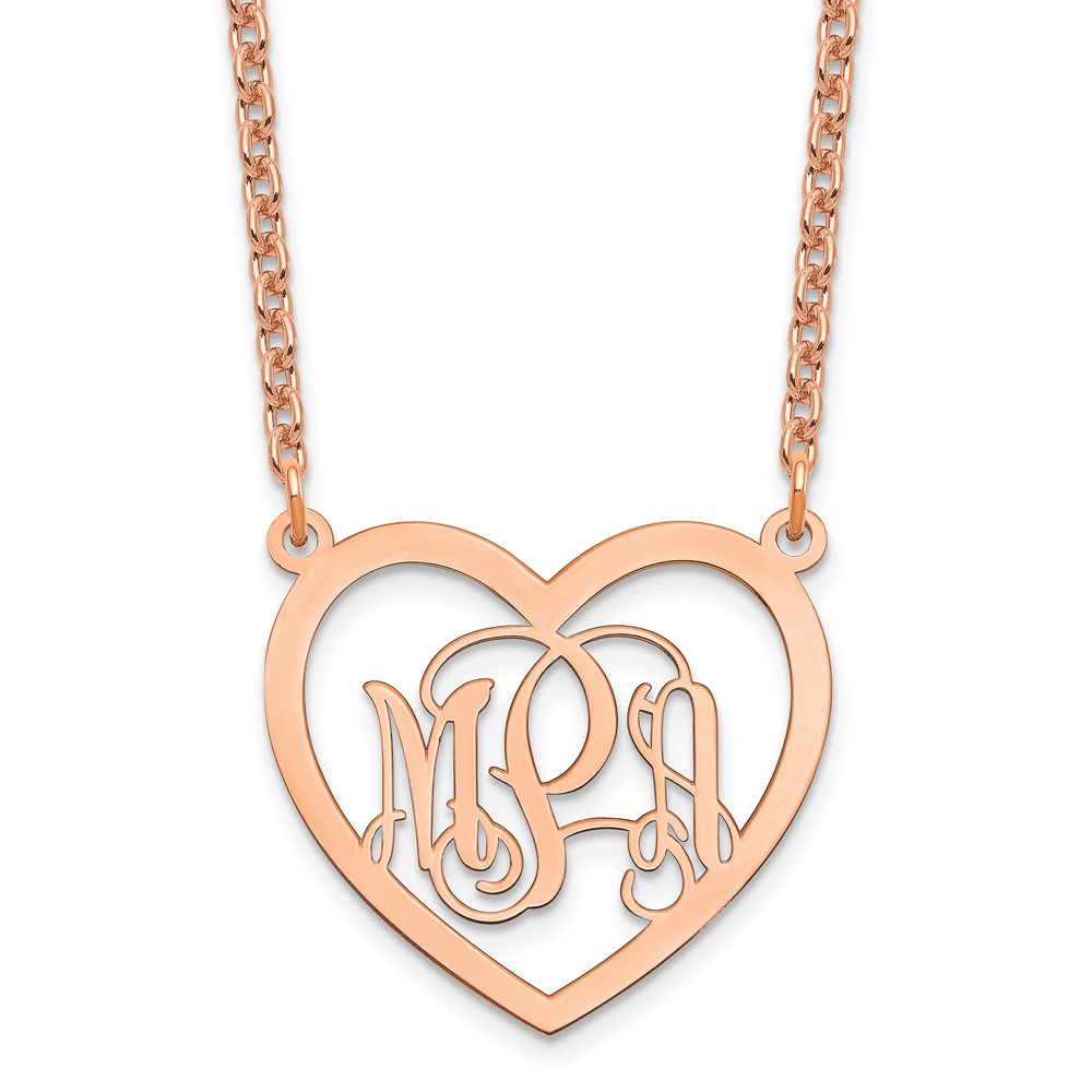 Sterling silver/Rose-plated Polished Heart Monogram Necklace