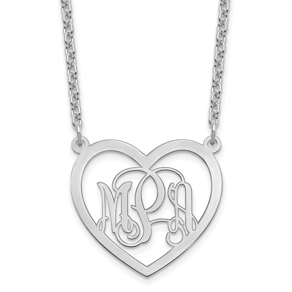 Sterling Silver/Rhodium-plated Polished Heart Monogram Necklace