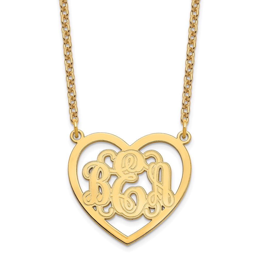 Sterling Silver/Gold-plated Etched Heart Monogram Necklace