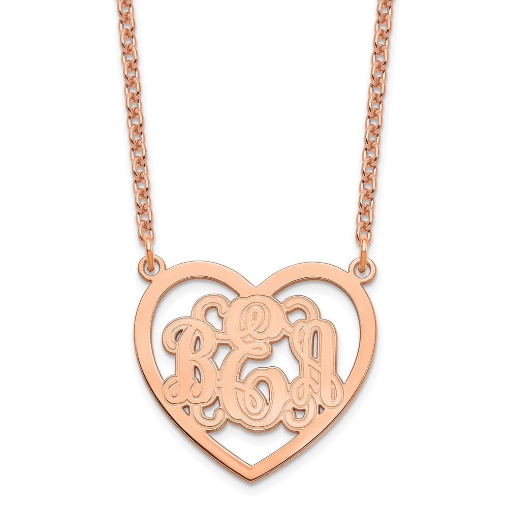 Sterling silver/Rose-plated Etched Heart Monogram Necklace