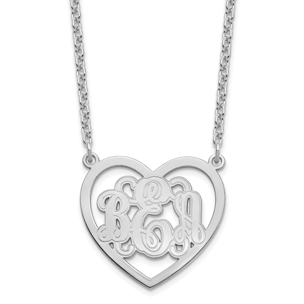 Sterling Silver/Rhodium-plated Etched Heart Monogram Necklace