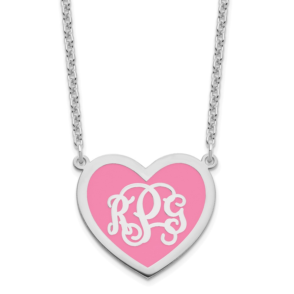 sterling Silver/Rhodium-plated Epoxied Heart Monogram Necklace