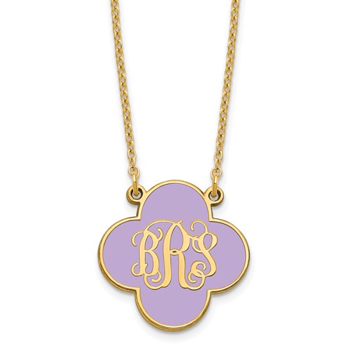 Sterling Silver Gold-plated Clover Monogram Necklace with Epoxy