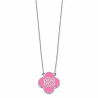 Sterling Silver Rhodium-plated Clover Monogram Necklace with Epoxy view 2