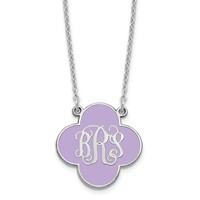 Sterling Silver Rhodium-plated Clover Monogram Necklace with Epoxy view 1