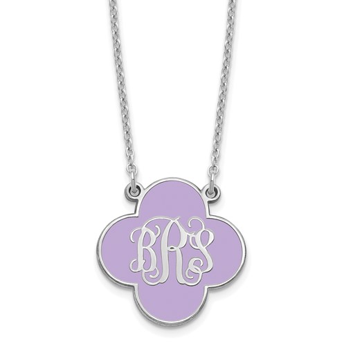 Sterling Silver Rhodium-plated Clover Monogram Necklace with Epoxy